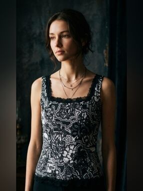 White House Black Market Black and White Patterned Top